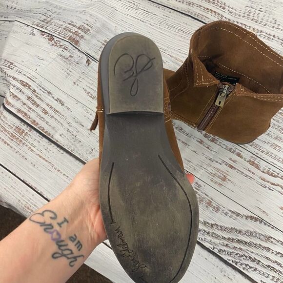 Sam Edelman Brown Whiskey Suede Heeled Fringe Ankle Bootie 4 Girls Leather - Picture 4 of 4